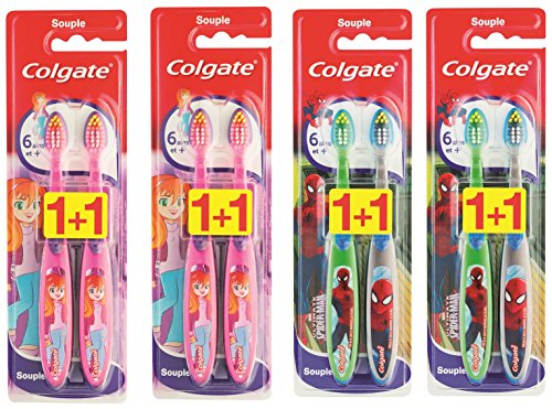Colgate Smiles Children's Toothbrushes for Age 6 and Up 1 Pack of 2 Toothbrushes - Set of 4 (8 Brushes in Total) Colours May Vary