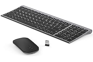 seenda WGJP-031B Wireless Keyboard Mouse Set, Ultra Thin Compact Rechargeable Aluminum Silent Computer Keyboard & Mouse Combo UK QWERTY Layout for Office, Home, Business, Black and Space Gray