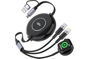 QUANLEX 100W Multi Charging Cable, 6 in 1 Retractable iPhone Iwatch Charger Cable, 3 in 2 Retractable iPhone 15 and iWatch Fast Charging Cable for iPhone 15 Apple Watch Series, iPhone & Pad Series,Mac Book