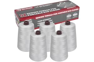 RHINO SMART SOLUTIONS RHINO Pack de 5 Bobinas de Hilo para Máquinas de Coser Sacos | Conos de Poliéster 12/4 200g para Cerradoras de Costales de Alta Resistencia | Aptos para el Contacto Alimentario (Blanco)
