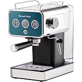 Russell Hobbs Espresso Machine Distinctions Stainless Steel Ocean Blue (15 Bar, 1 and 2 Cup Insert, ESE Pads, Vending Machine