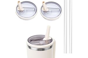 WALLFID 2pcs Auslaufsichere 40oz Becher Flip-Strohhalm Deckel Ersatz,Kompatibel mit Stanley 40oz Becher,Auslaufsicher und Staubdicht,Leicht zu reinigen,mit 2 Strohhalmen (Cremeweiß)