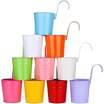KINGLAKE 4 Vasi In Metallo Colorati Da Appendere 27 Cm – Fioriere Per Recinzioni, Balconi E Ringhiere, Con Gancio Staccabile E Foro Di Drenaggio
