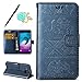 Produktbild Uposao Dunkelblau PU Lederhülle Für Samsung Galaxy J3 Hülle Samsung Galaxy J3 (2016) Handyhülle Druck Elefanten Tribal Totem Muster Flip Case Ledertasche Book Type Wallet Backcover Klapphülle Brieftasche und Magnetverschluss Schutzhülle mit Eingabestift Stylus Pen, Blau Blumen Staub-Stecker