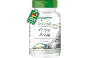 ‎FAIRVITAL Fairvital | Chrom 200µg - 90 Tabletten - mit 200mcg Chrom pro Tablette - Hochdosiert - Vegan - Chromium Picolinate - essentielles Spurenelement