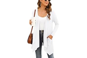 Yommay Damskie kardigany z długim rękawem dla kobiet, elegancki, na co dzień, lekki kardigan z kieszenią z wysokim niskim brzegiem