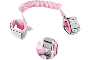 Rynvarl Bracelet Sécurité Enfant Anti Perdu 2,5M avec Clé, Laisse Enfant Poignet de 360° Rotation, Anti-perdu Poignet Ceinture, harnais enfant pour Voyage, Rue, Parc – Rose