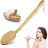 SUWORS Ahşap Sırt Fır&ccedil;ası &ndash; Uzun Saplı Doğal Kıllı Banyo ve Duş Fır&ccedil;ası, &Ccedil;ıkarılabilir El Fır&ccedil;ası, Kuru Fır&ccedil;alama ve V&uuml;cut Ba