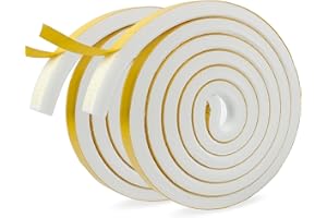 SDLDEER Foam Rubber Self-Adhesive White Sealing Tape Self-Adhesive 12 mm (W) x 12 mm (D) Foam Tape for Windows Doors Seal Anti-Collision Sound Insulation 2 Rolls Each 2 m Long
