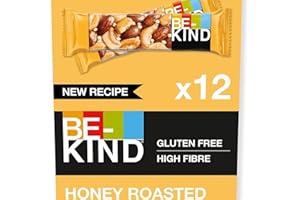BE-KIND - Barres de Céréales - Noix Grillées au Miel & Sel Marin - Sans Gluten - Riches en Fibres - Grand Format - 12 x 40g