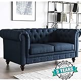 FURNY Scala 2 Seater Fabric Chesterfield Sofa Set (Blue)