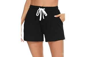 Aseniza Pantaloncini Corti Donna Cotone, Pigiama Estivo a Righe Pantaloni,Shorty Casual da Donna Pigiama Pantaloncini con Tasche