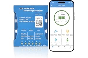 【20A Bluetooth Laderegler Solar 12V】Y&H Solar Laderegler 12V/24V Solar Ladegerät Controller Solarpanel Intelligente Solarladeregler PWMs mit USB Port PV:50V für Blei Säure, LiFePO4,Lithium Batterien