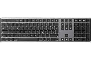 OMOTON Teclado Inalámbrico Bluetooth, Recargable, para Mac OS, Distribución en Español, con Teclado Numérico, Compatible con MacBook Air/Pro/iMac, 3 Canales Bluetooth, Diseño Ergonómico
