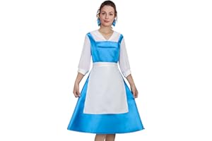 AMNPOLEN Adult Belle Cosplay Costume Maid Blue Dress Outfit Women Girls Beauty Princess Halloween Party Ball Gown Dress up