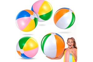 BBTO 5 sztuk piłek plażowych 60 cm, nadmuchiwane piłki wodne, tęczowe piłki do basenu, zabawki plażowe, na lato, do zabawy na świeżym powietrzu, na plażę, akcesoria