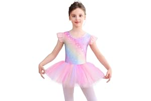 Bezioner Justaucorps Danse Fille avec Jupe Tutu Danse Classique Filles Brillante Vêtements Tenue de Ballet Manches Courtes