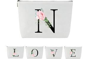 Blisswave Neceser Personalizado AA la Z, Regalos Personalizados para Mujeres, Madres y Amigas, Elegantes y Preciosas Flores Rosas, Bolso Mujer con Iniciales, Neceser de Maquillaje Pequeño (Blanco)