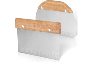 Fzyisw 2Pcs Dough Scraper with Scale 15CM Food Grade Stainless Steel Dough Cutter with Wooden Handle, Bench Scraper, Pastry Scraper Kitchen Scraper for Pizza, Bread, Pastry, Cake Dough Baking Shaping