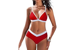 FemiChic Bikinis Mujer Conjuntos de Bikini Sexy Traje de Baño con Cuello en V Top con Almohadillas Extraíbles 2 Piezas para la Playa Verano