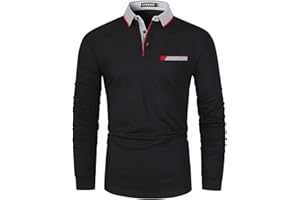 LIUPMWE Polo Manga Larga Hombre Camiseta Básica de Golf con Costuras de Invierno a Cuadros Clásicos de Algodón