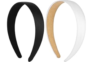 WLLHYF 2 Stück Satin-Stirnbänder 2,5 cm breit hartes Kopfband modisches solides Stirnband rutschfest einfarbig Haarbänder DIY-Haarschmuck für Frauen Mädchen Halloween Weihnachten (Schwarz+Weiß)