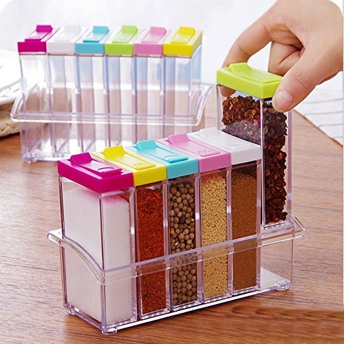 Küche & Haushalt Gewürzdosen, VSOAIR 6 Set Gewürzstreuer Gewürz Box Jar Menage Vorratsbehälter mit Unterschiedlicher Farbe - 2