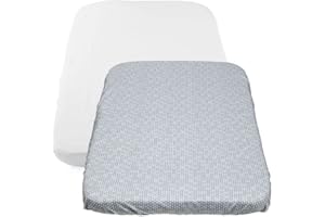 CHICCO Juego de Sábanas Bajeras Compatibles con CHICCO Next2Me, 2 Piezas, 50 x 83 cm, Algodón, 2 Sábanas Minicuna con Bordes Elásticos, Accesorios Recién Nacido +0 Meses, Blanco y Gris