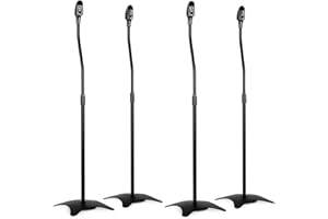 Electronic-Star - Lot de 4 Pieds d'enceintes, Universels pour Enceintes Satellites et haut-parleurs (Fixation universelle, hauteur réglable : 68-110 cm) - Noir