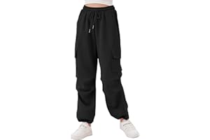 Rolanko Jogging Pants pour Filles avec Taille Élastique, Pantalons de Sport pour Enfants avec Poches Cargo