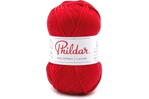 Phildar - Pelote de Laine Phil Coton 3 - Laine à Tricoter - 100% Coton - Aiguille n°3 - Couleur Cerise