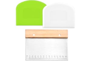 LTMMC Dough Scraper Set, 1 Wooden Handle Stainless Steel Dough Scraper, 2 Plastic Dough Scrapers, Multi-Purpose Cake Scraper, Suitable for Pizza, Dough, Cake, Baking, and Cream Coating