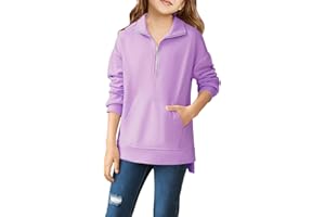 Runcati Bambini Felpa Mezza Zip Casual Sport Manica Lunga Drop Shoulder Con Tasca Ragazze Maglione