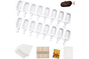 Aicerous® Lot 2 Moules à Glace Silicone avec 8 cavités, Moule Magnum Cake, Moule Glace à l'eau, BPA Free, avec 100 bâtonnets en bois, 100 sacs OPP, 100 bandes d'emballage et 100 autocollants