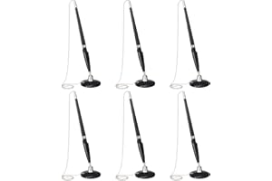 PATIKIL Secure Pen with Chain and Adhesive Pen Holder, 6Pcs Reception Counter Desk Pen with Security Pen Holder for Office Bank Hotel Lobby, Black