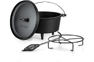 ToCis Big BBQ four néerlandais Galloway en fonte | marmite en fonte pré-culottée | Marmite avec lève-couvercle, support de couvercle ou support de casserole (3,1 Litres avec Pieds)