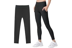 JinBei Sportleggings Mädchen Lang Sport Yogahose mit 2 Taschen Laufhose Hohe Taille Elastisch Kinder Atmungsaktive Sporthose Gymnastik Jogging Training Lang Hose für 5-11 Jahre, GR.110-152