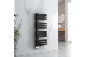 EMKE Radiador de baño, toallero, 1041 x 400 mm, conector lateral, plano, calentador de toallas, radiador de baño, color negro, 456 W