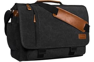 ESTARER Laptoptasche 17 Zoll Umhängetasche Canvas für Arbeit Uni aus Canvas SCHWARZ