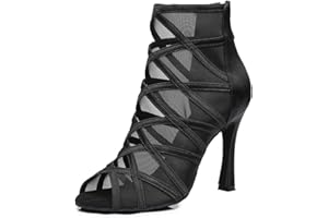 SWDZM Donna Latina Scarpe da Ballo Punta Aperta Tango Salsa Samba Sala Mesh Suede Stivaletti Comode Scarpe da Ballo,Modello YCL445