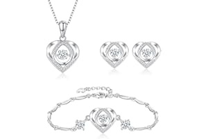 Bewenda Silber Schmucksets für Damen, 925 Sterling Silber Herz Anhänger Halskette & Ohrringe Ohrstecker & Armband Set, 3 Stück Schmucksets mit Weiß/Rosa/Blau Zirkonia, Süße Schmuckset mit Geschenkbox