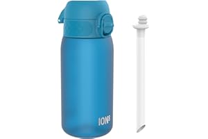 Ion8 Water Bottle Leak Proof & BPA-Free Drinking Bottle with Straw, Triple Lock Lid to Prevent Spills & Integrated Handle, Ideal for Little Hands & Lunch Boxes, Recyclon with Straw
