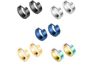 Epoch World 5 Pares 14mm Acero Inoxidable Pendientes pour Hombre Mujer Niña Pendientes Aros Plata