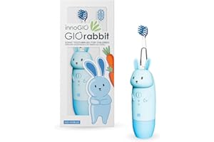 innoGIO Cepillo de Dientes Eléctrico Infantil GIOrabbit - 7 Colores LED, Mango Silicona, 4 Modos, Temporizador 2 min, Apto Niños entre 2 y 12 años, Azul, Pila AAA no incluida (Cabezal Interc Incluido)