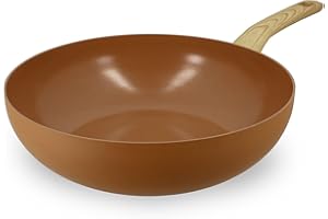 MENASTYL - Wok 28cm Colorama noisette - En Aluminium - Revêtement antiadhésif en céramique - Tous feux dont induction