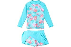 ZNYUNE Kids Girls UPF 50+ UV Sun Protection Rash Guard Swimsuit Long Sleeves Flower Summer Swimming Beach Costume