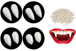 DERAYEE 4 Paar Halloween Vampirzähne Gebiss Fangs,Gefälscht Zähne mit Pellets Kleber für Cosplay,Requisiten,Halloween, Dämon, Hexe (2)