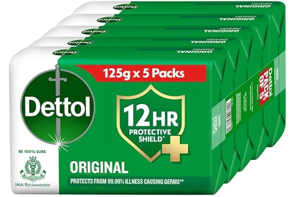 Dettol Original Germ Protection Bathing Soap Bar (625gm) | Kills 99.99% germs, 125gm , Pack of 5