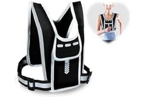 XIAOHILL Premium Reflective Running Vest Phone Holder, Water Bottle Pocket, Adjustable Belt Band, Headphone Jack, Shoulder Pockets Key Holder, Adult - Unisex (Black)