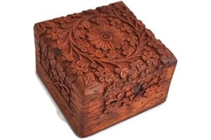 storeindya Sale Beautifully Hand Carved Wooden Keepsake Box Jewellery Chest Organiser Unique Gift Ideas for Men & Women (Design 9) 'Due to nature of the material and dye used, item may come in different shades of brown'